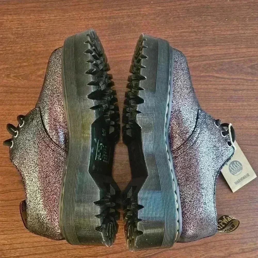 Dr. Martin's  1461 Quad Platform Derby Faux Fur Lined Shimmered Metallic Size 7
